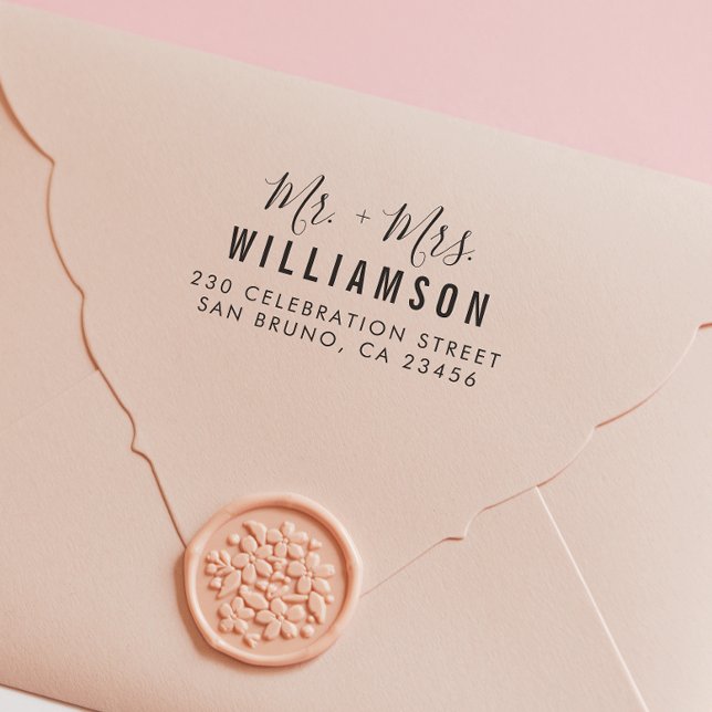 Modern Script Custom Wedding Names Return Address Rubber Stamp (Rubber Stamp Mock-up)