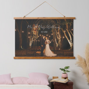 Modern Script Custom Wedding Photo Wall Hanging Tapestry