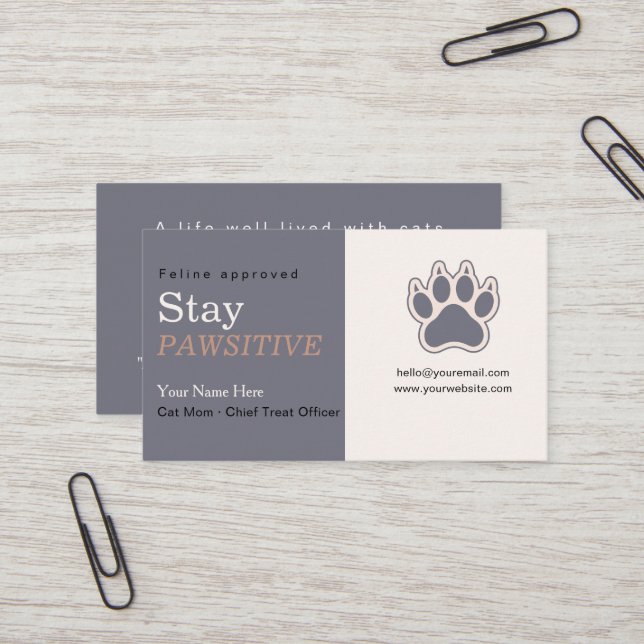Modern Script	Cute Business Card | stay pawsitive (Front/Back In Situ)