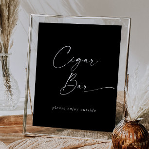 Modern Script Dark Black Wedding Cigar Bar Poster