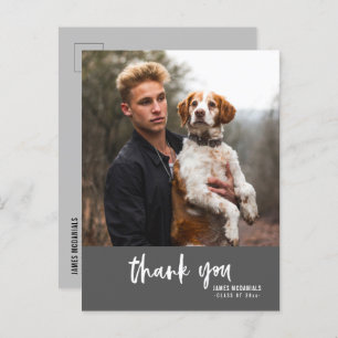 Modern Script Dark Gray Photo Graduation Thank You Invitation Postcard