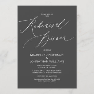 Modern Script, Dark Grey, Wedding Rehearsal Dinner Invitation