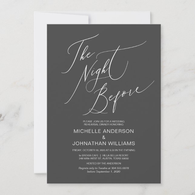 Modern Script, Dark Grey, Wedding Rehearsal Dinner Invitation (Front)