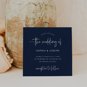 Modern Script Dark Navy Blue Wedding Invitation