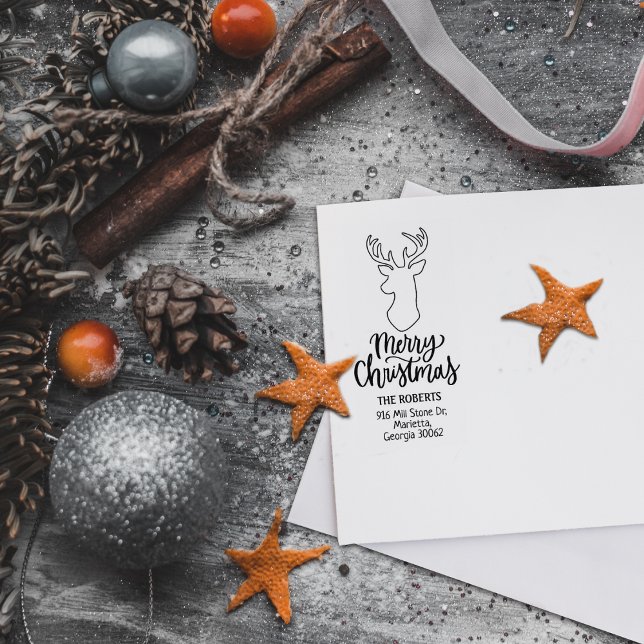 Modern Script Deer Merry Christmas Rubber Stamp (Creator Uploaded)
