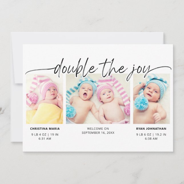 Modern Script Double The Joy 4 Photos Announcement (Front)