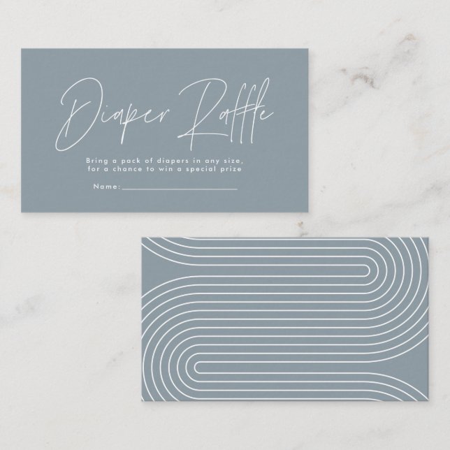 modern script dusty blue baby shower diaper raffle card (Front/Back)