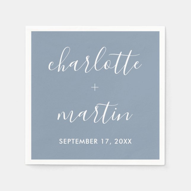 Modern Script Dusty Blue Engagement Wedding Shower Napkin (Front)