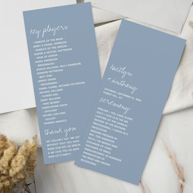 Modern Script Dusty Blue Minimalistic Wedding Program (Creator Uploaded)