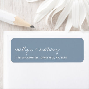 Modern Script Dusty Blue Minimalistic Wedding Return Address Label