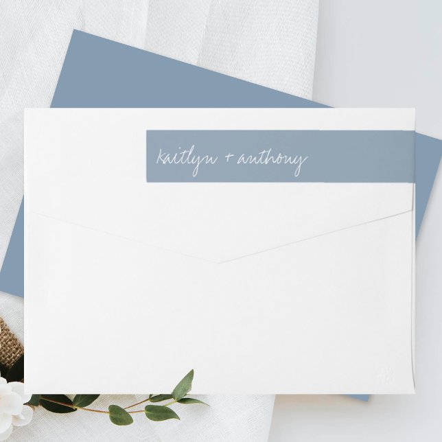 Modern Script Dusty Blue Minimalistic Wedding Wrap Around Label (Creator Uploaded)