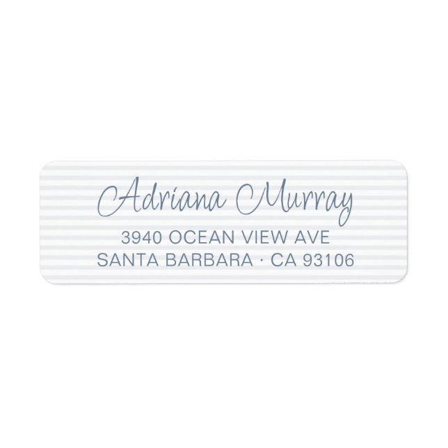 Modern Script Dusty Blue Stripes Return Address Label (Front)