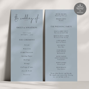 Modern Script Dusty Blue Wedding Program