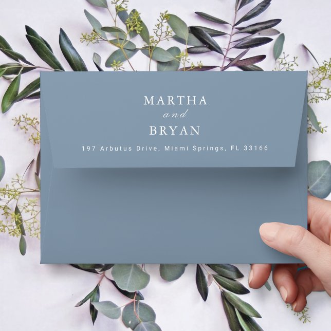 Modern Script Dusty Blue Wedding Return Address Envelope (Creator Uploaded)