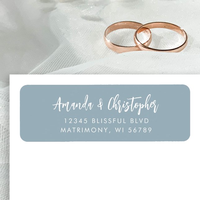 Modern Script Dusty Blue Wedding Return Address Label (Creator Uploaded)