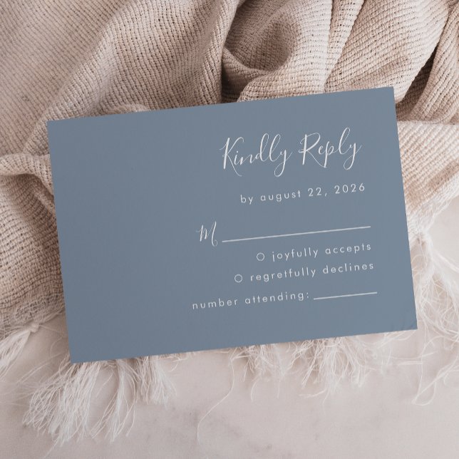 Modern Script Dusty Blue Wedding RSVP Card (Creator Uploaded)