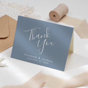 Modern Script Dusty Blue Wedding Thank You Card