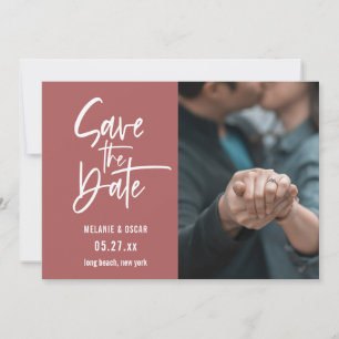Modern Script Dusty Cedar Photo Save The Date Announcement