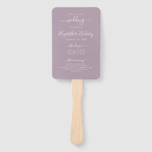 Modern Script Dusty Lavender Wedding Program Hand Fan