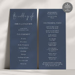 Modern Script Dusty Navy Blue Wedding Program<br><div class="desc">Modern Script Dusty Navy Blue Wedding Program. Available digitally and printed. A modern typographical design for your wedding programs. The main header is in a stylish set script and the rest of the text you can easily personalise. You can change the text and background colours if you wish to match...</div>