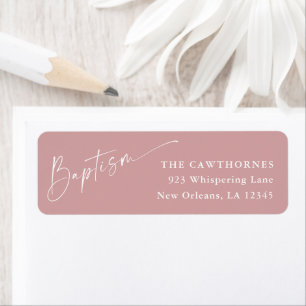 Modern Script Dusty Pink Baptism Return Address Label