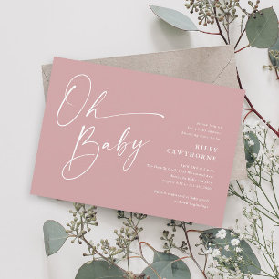 Modern Script Dusty Pink Girl Baby Shower Invitation