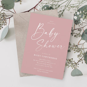 Modern Script Dusty Pink Girls Baby Shower Invitation
