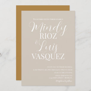 Modern Script Earthy Beige Tan Wedding Invitation