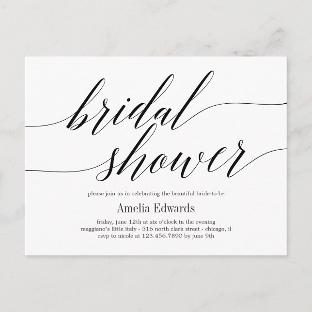 Modern Script EDITABLE COLOR Bridal Shower Invite Postcard (Front)