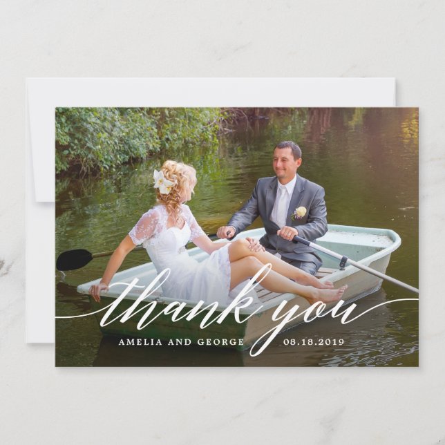 Modern Script EDITABLE COLOR Thank You Card (Front)
