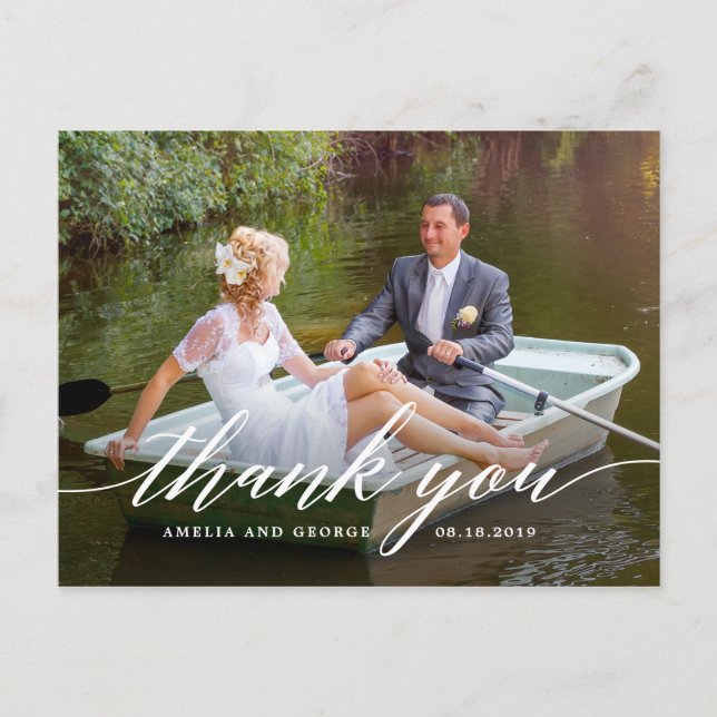 Modern Script EDITABLE COLOR Thank You Postcard (Front)