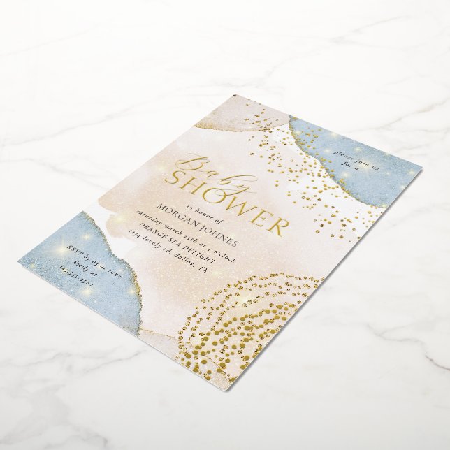 Modern Script Elegant Baby Shower Foil Invitation (Rotated)