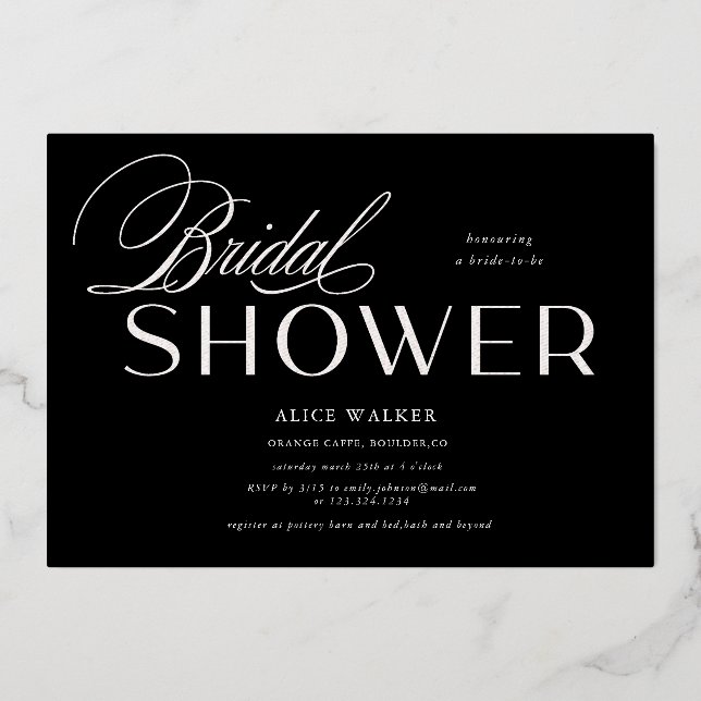 modern script elegant bridal shower foil invitatio (Front)