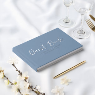Modern Script Elegant Dusty Blue Wedding Guest Book