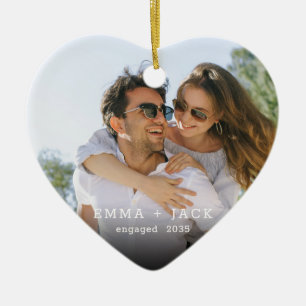 Modern Script Elegant Engagement Photo Keepsake Ceramic Ornament