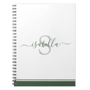 Modern Script Elegant Monogrammed Green Notebook