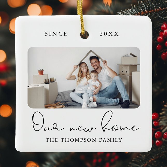 Modern Script Elegant New Home Sweet Home Photo Ce Ceramic Ornament (Creator Uploaded)