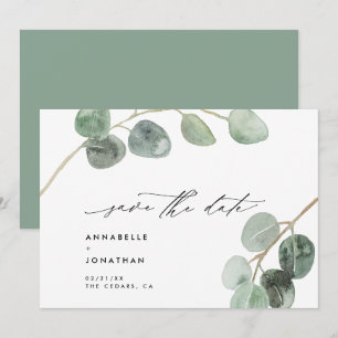 Modern script elegant vintage non photo eucalyptus invitation