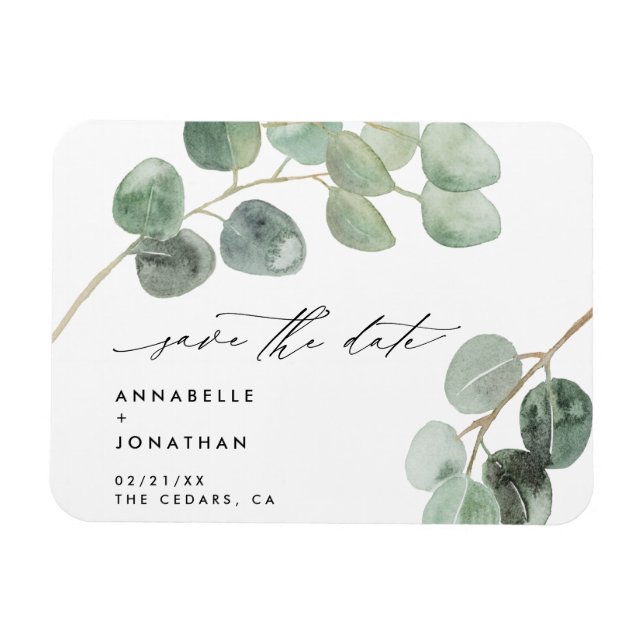 Modern script elegant vintage non photo eucalyptus magnet (Horizontal)