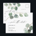 Modern script elegant vintage non photo wedding announcement postcard<br><div class="desc">Modern script and watercolor eucalyptus elegant vintage non photo wedding save the date postcard. Modern minimal stylish design. All colours can be customised.</div>