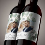 Modern script elegant vintage photo eucalyptus sparkling wine label<br><div class="desc">Modern script elegant vintage photo eucalyptus wedding save the date.</div>