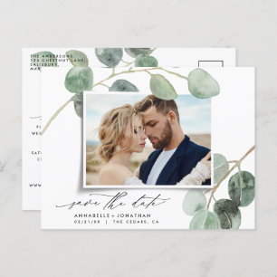 Modern script elegant vintage photo wedding announcement postcard