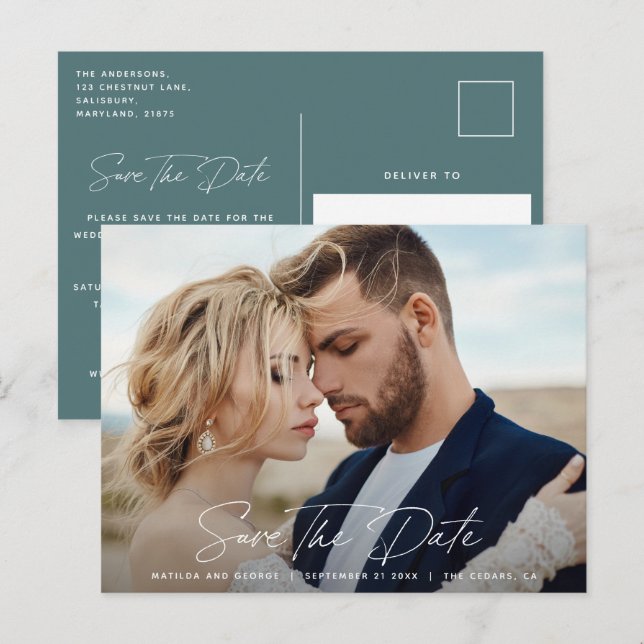 Modern script elegant wedding announcement postcard (Front/Back)