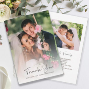 Modern Script Elegant Wedding Photo 2 Sides Thank You Card