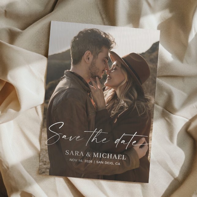 Modern Script Elegant Wedding Photo Save The Date (Creator Uploaded)