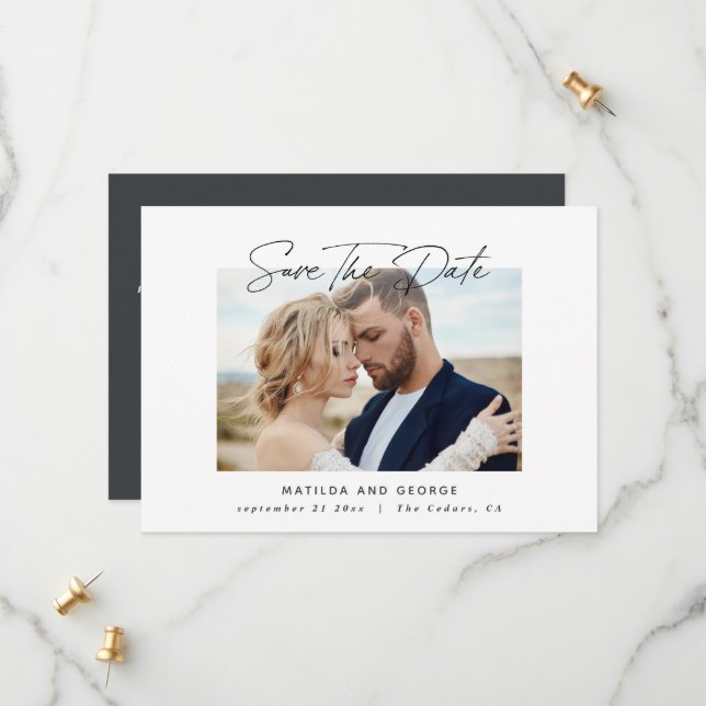 Modern script elegant wedding save the date (Front/Back In Situ)