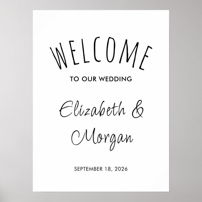 Modern Script Elegant Wedding Welcome Sign (Front)