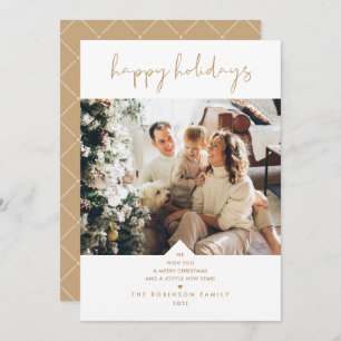Modern Script Elegant White Gold Christmas Photo Holiday Card