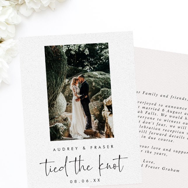 Modern Script Elopement Tied the Knot Photo Announcement (Creator Uploaded)