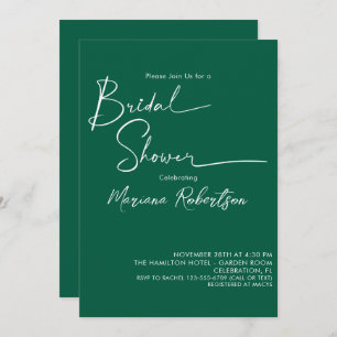 Modern Script Emerald Green Bridal Shower Invitation